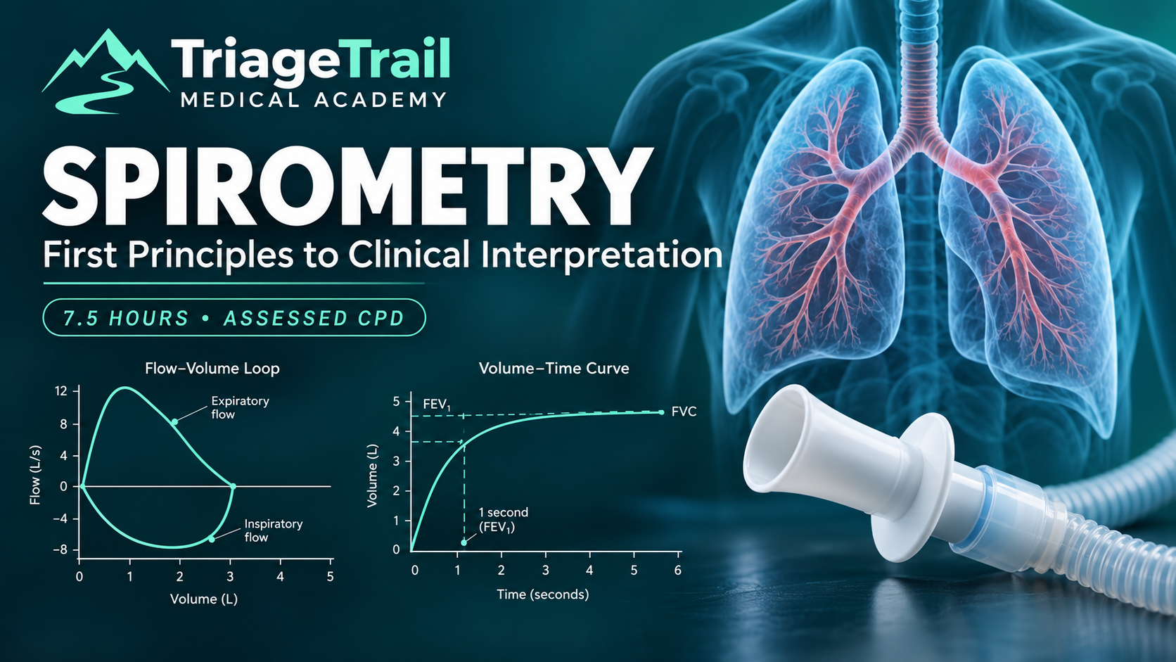 Spirometry course showing respiratory physiology and clinical flow-volume interpretation